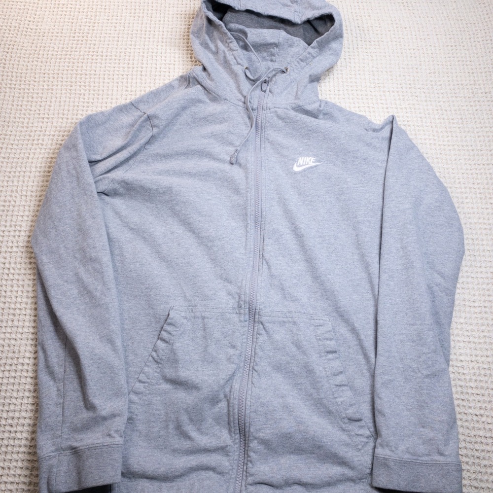 Nike Mens Full Zip Hoodie Gray Sportswear Futura Logo Sweatshirt Large